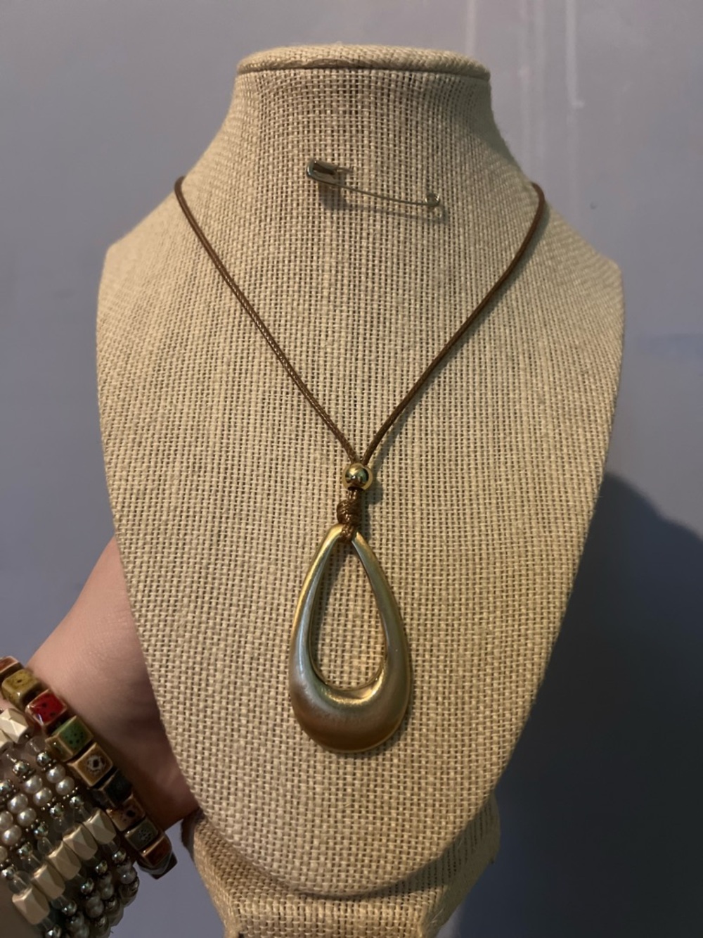 #78. Boho Gold-Tone Teardrop Pendant Necklace - Women Jewelry - Picture 3 of 4